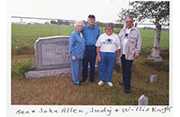 John Allen Judy Allen Knight and Eri Knight at George David and Mary Elizabeth Hollingsworth gravesite, Allen Family Cemetery