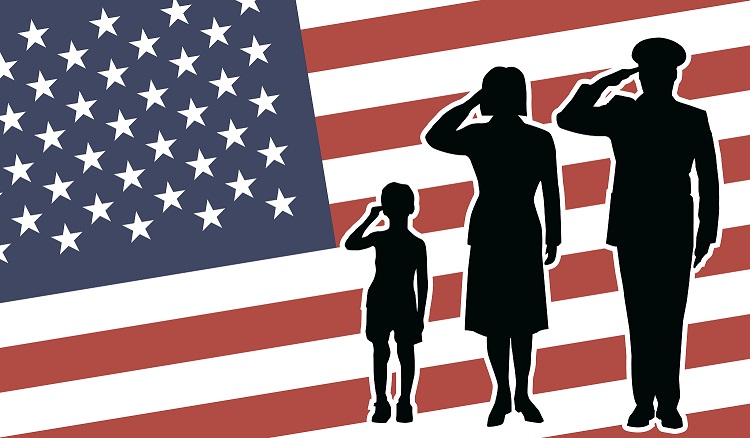 Military Family Saluting the US Flag