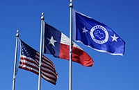 US, Texas, and Tarrant County Flags