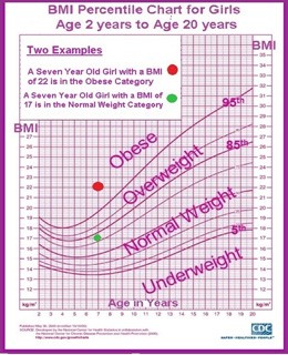 BMI Percentile Chart for Girls Age 2 - 20 years